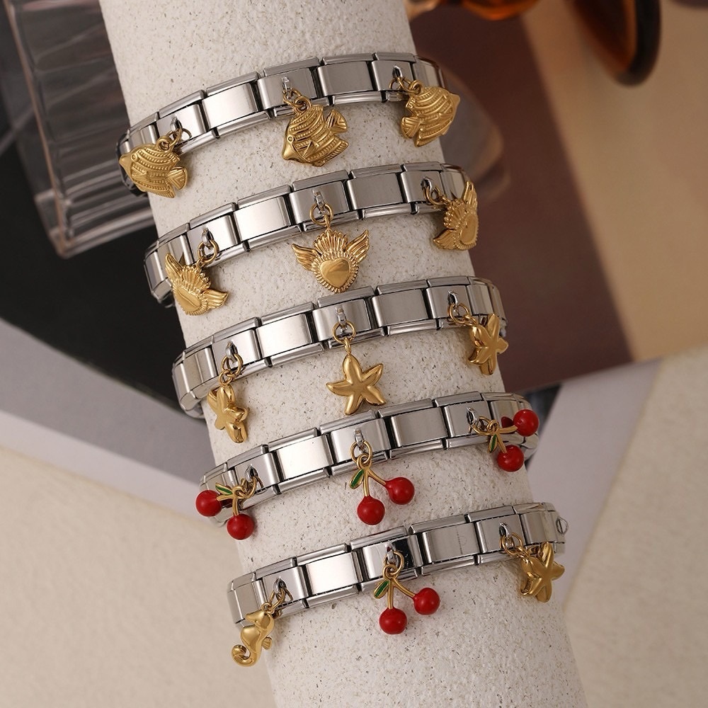 Silver Charm Bracelet with Gold Seahorse and Red Cherry - Picture 7 of 7